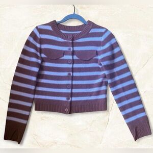 Anthropologie Maeve Pink and Brown 💯 Cashmere Crop Sweater Small Twee